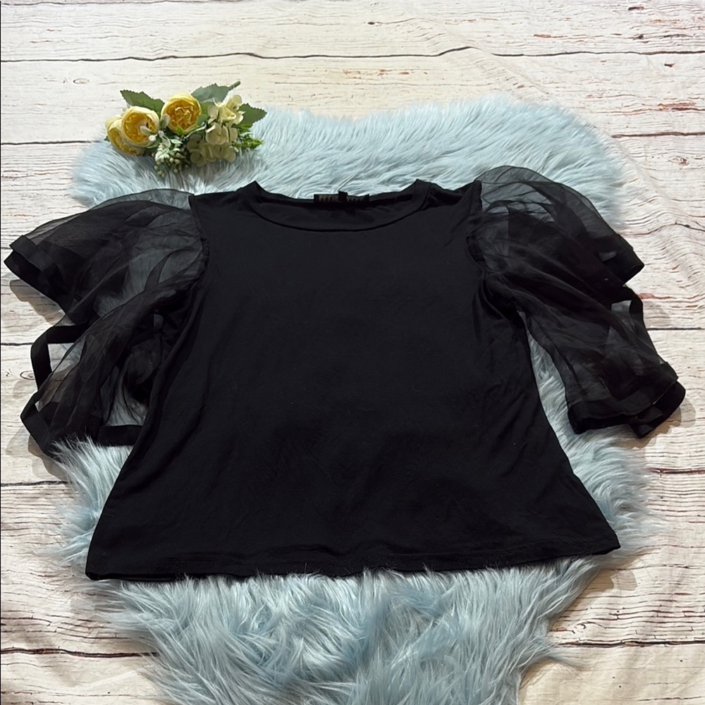 Endless Rose Black Mesh Ruffle Sleeve Top sz S